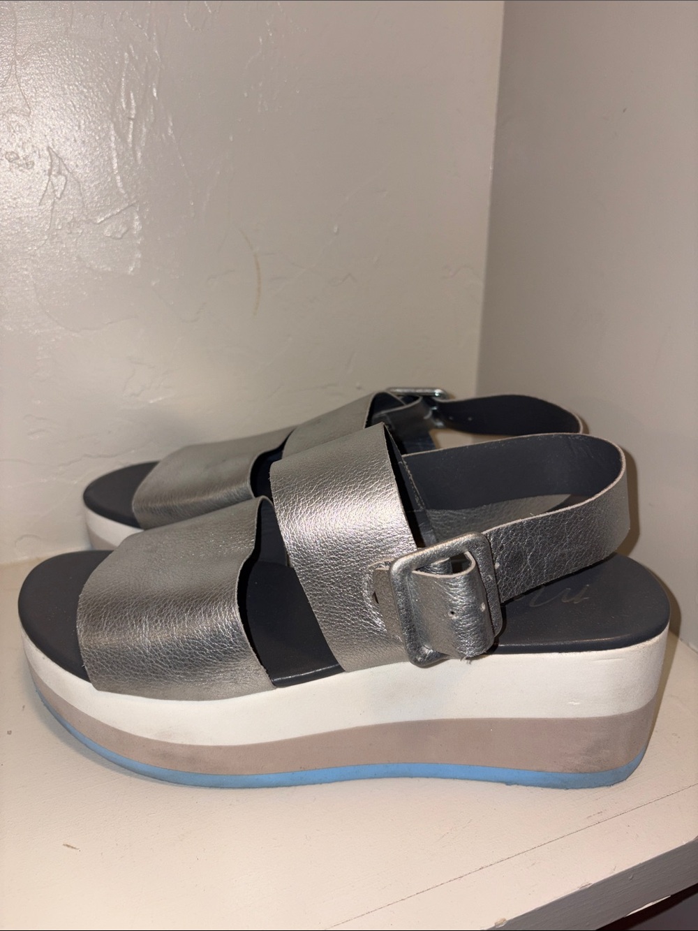 Matisse Metallic Silver Platform Slingback Sandals with Colorblock Sole
